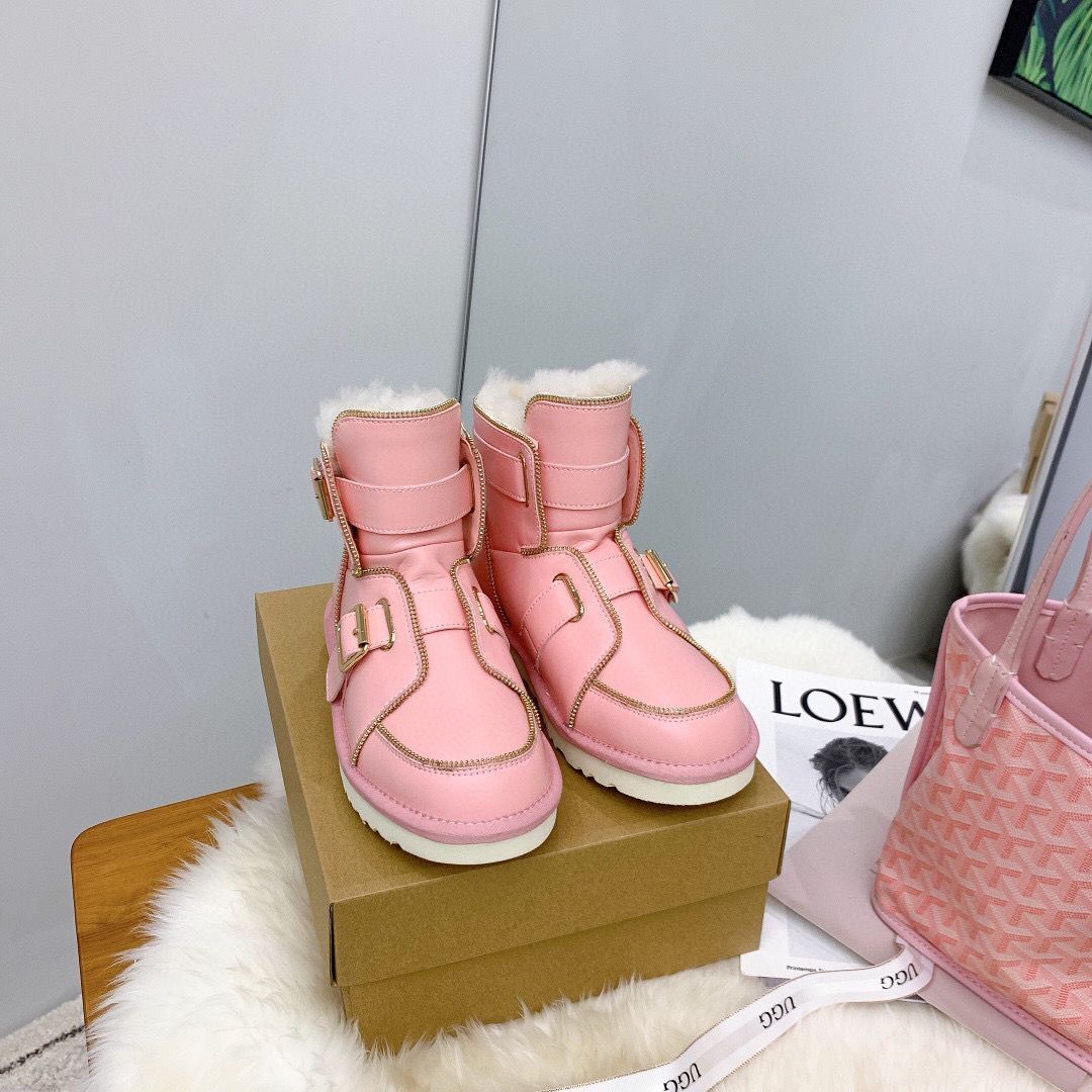 UGG Locomotive Boots Original Leather Full Wool Shoes UGG10360 Pink