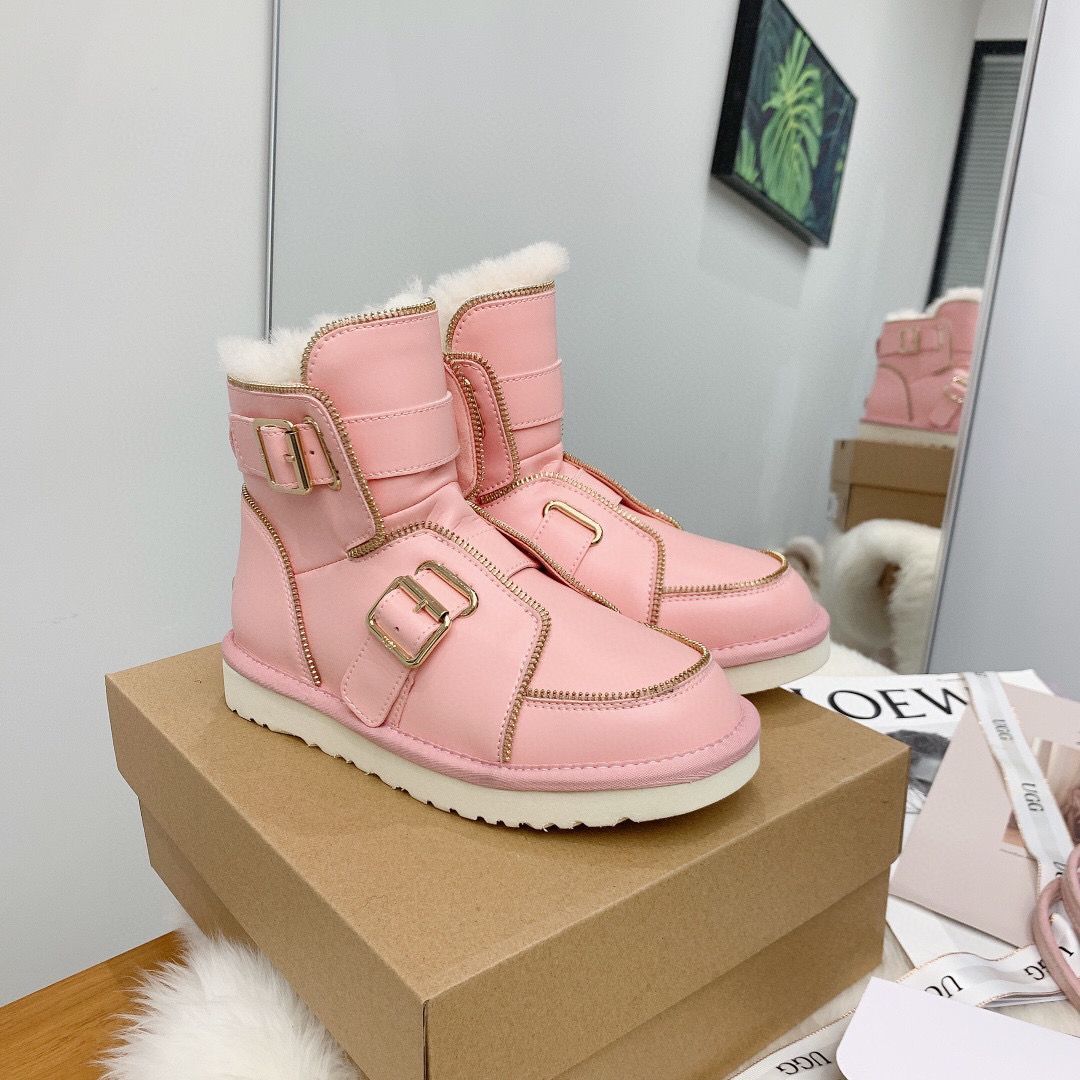 UGG Locomotive Boots Original Leather Full Wool Shoes UGG10360 Pink