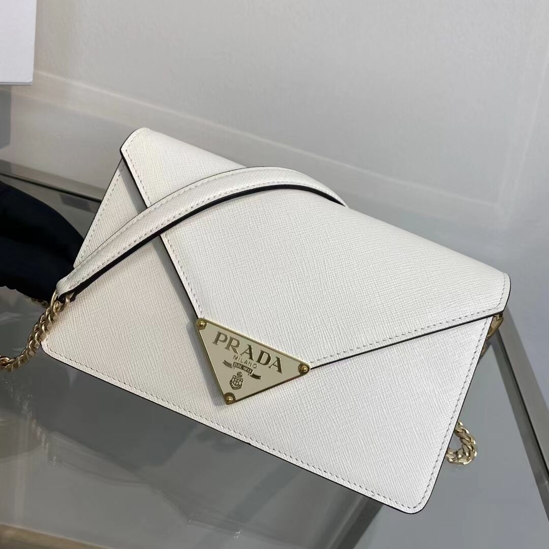 Prada Saffiano leather Identity shoulder bag 1BM318 white