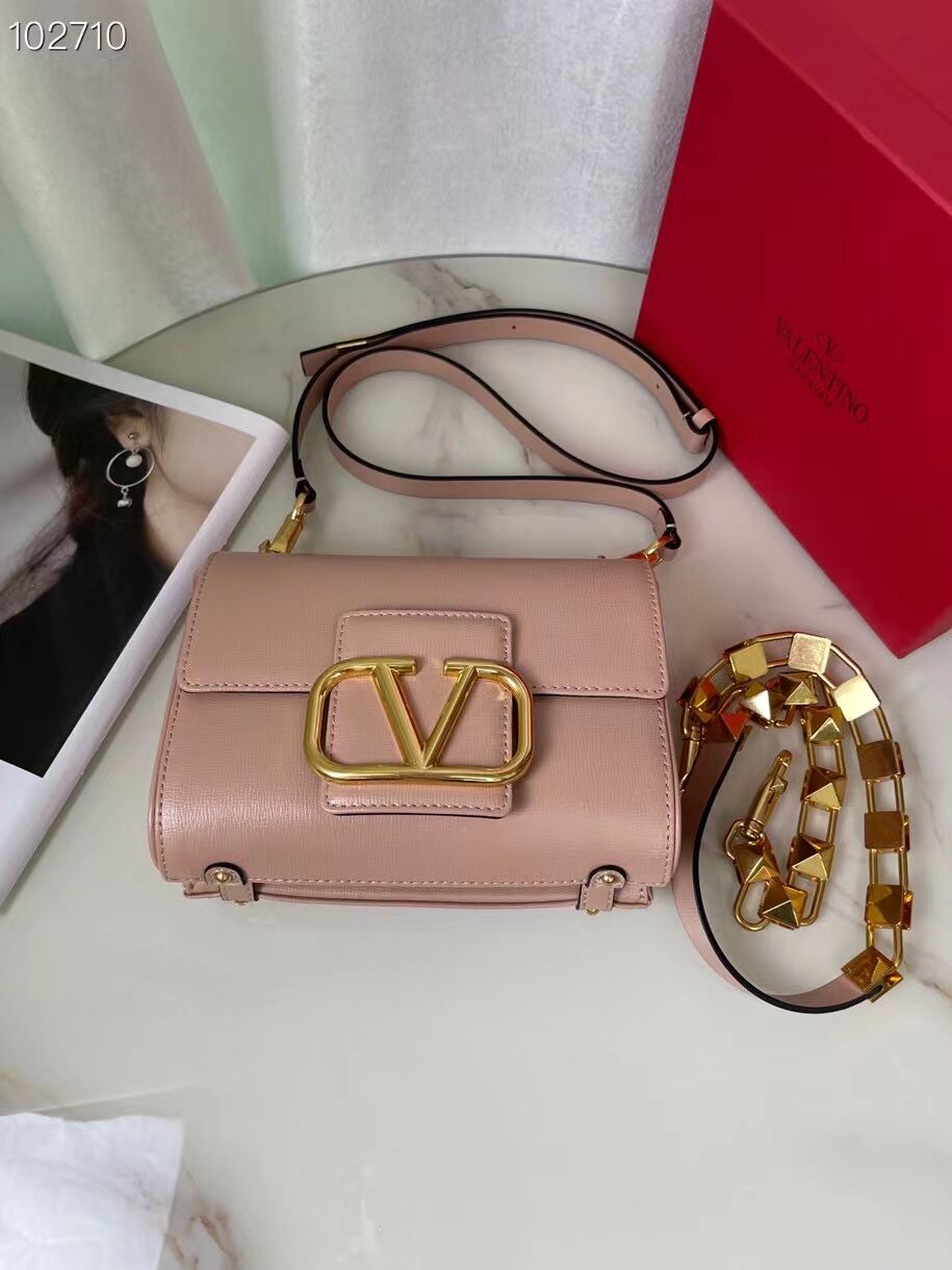 VALENTINO GARAVANI Stud Sign Grained Calfskin Shoulder Bag V0196 pink