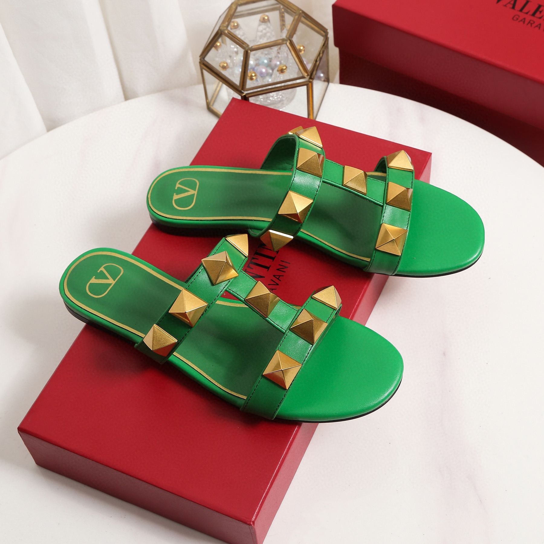 Valentino Slippers Shoes V62318 Green