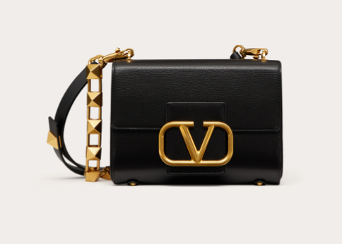 VALENTINO GARAVANI Stud Sign Grained Calfskin Shoulder Bag V0196 black