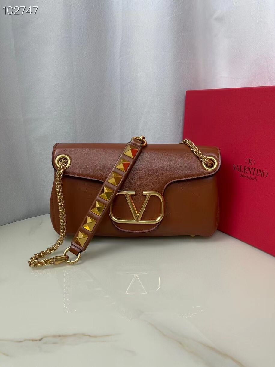 VALENTINO GARAVANI Stud Sign nappa Shoulder Bag NL098 caramel