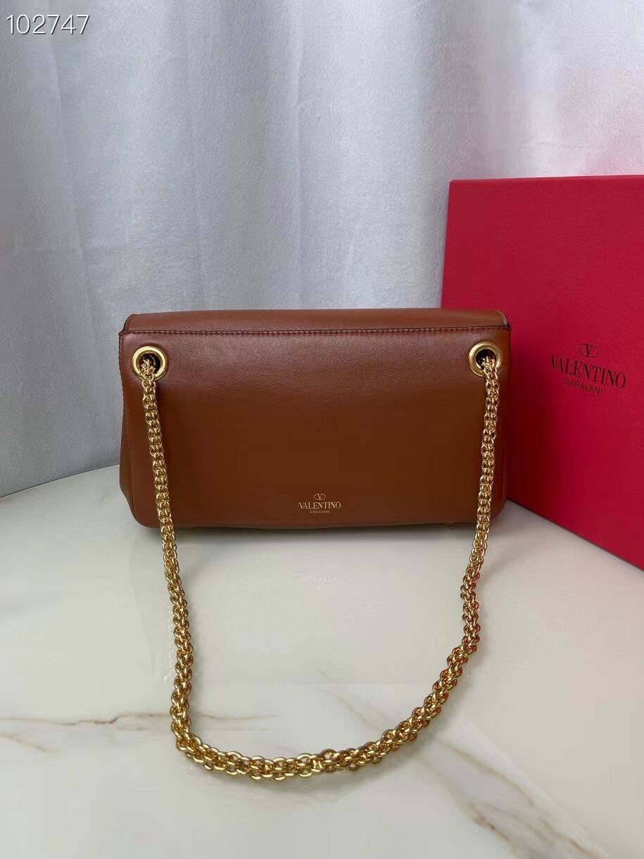 VALENTINO GARAVANI Stud Sign nappa Shoulder Bag NL098 caramel