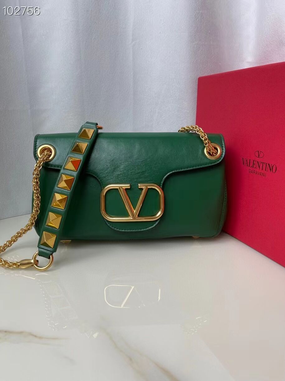 VALENTINO GARAVANI Stud Sign nappa Shoulder Bag NL098 green