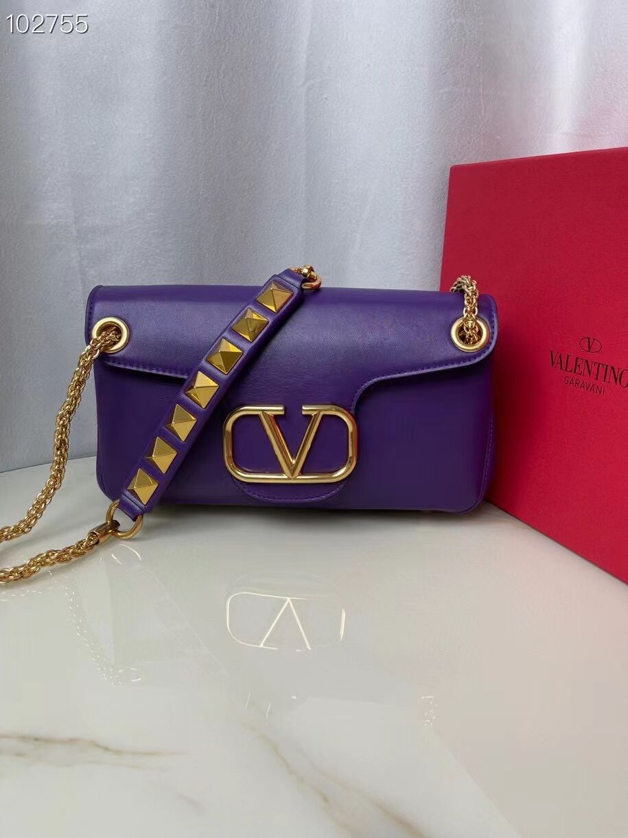 VALENTINO GARAVANI Stud Sign nappa Shoulder Bag NL098 purple