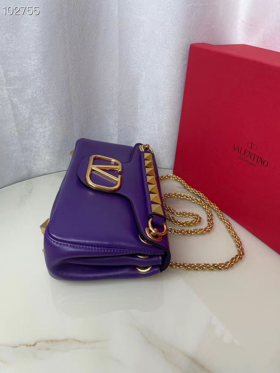 VALENTINO GARAVANI Stud Sign nappa Shoulder Bag NL098 purple