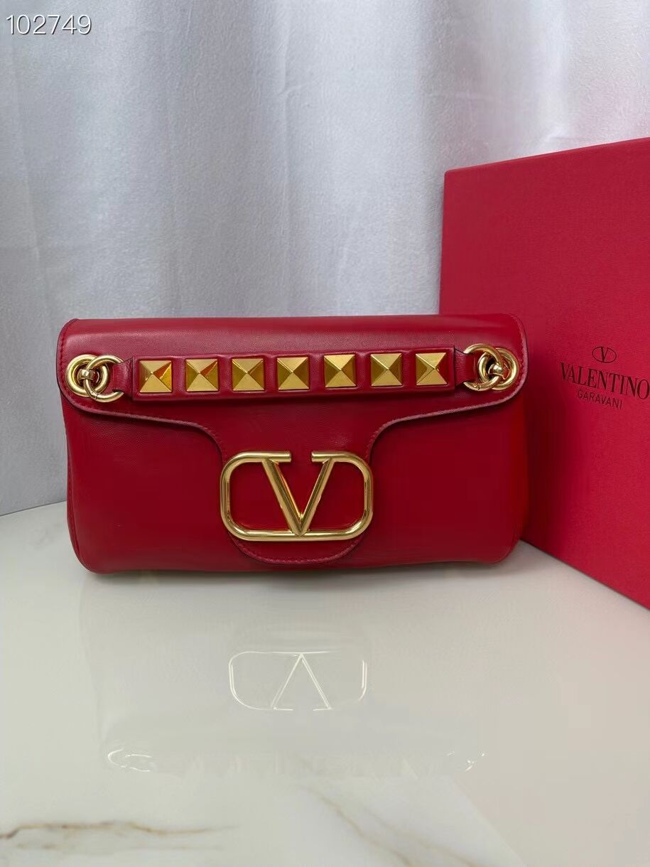 VALENTINO GARAVANI Stud Sign nappa Shoulder Bag NL098 red