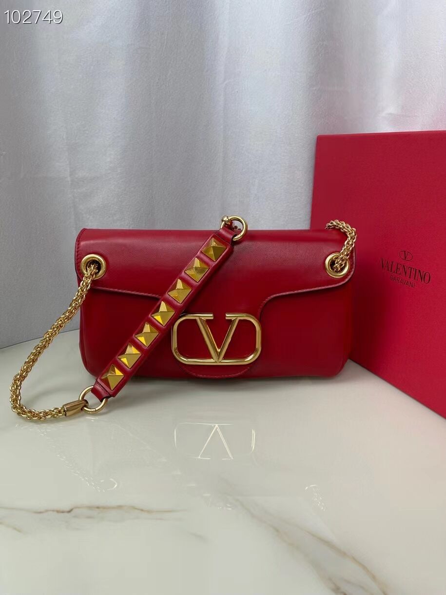 VALENTINO GARAVANI Stud Sign nappa Shoulder Bag NL098 red