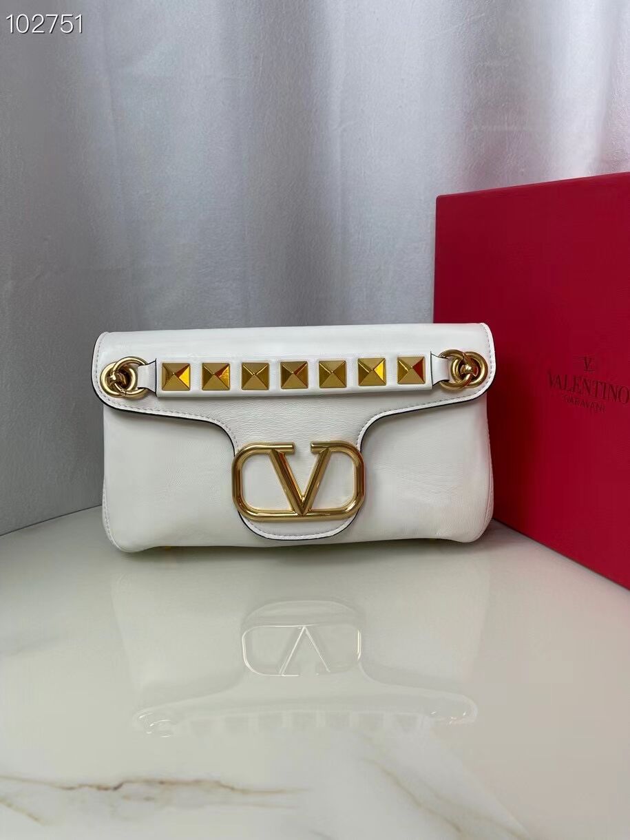 VALENTINO GARAVANI Stud Sign nappa Shoulder Bag NL098 white