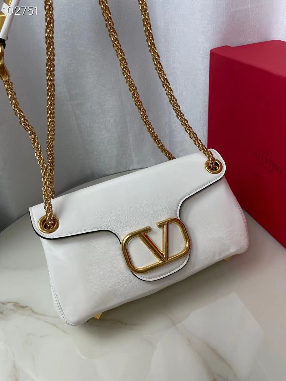 VALENTINO GARAVANI Stud Sign nappa Shoulder Bag NL098 white