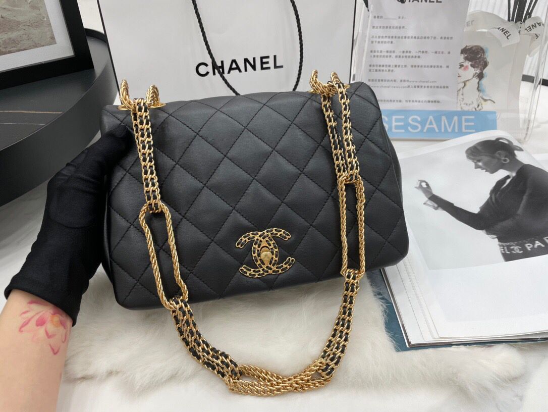 Chanel Flap Original Lambskin Shoulder Bag AS2975 AS2976 Black