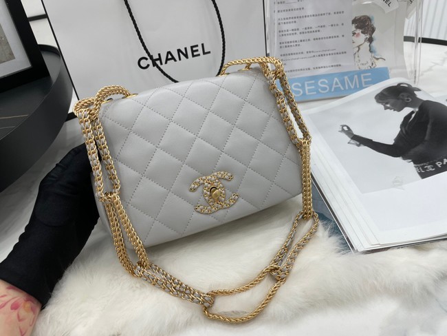 Chanel Flap Lambskin Shoulder Bag AS2975 light gray