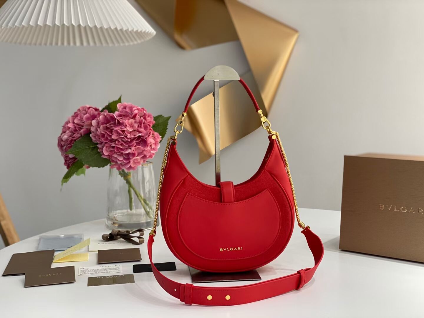 BVLGARI Shoulder Bag Calfskin Leather B281640 red