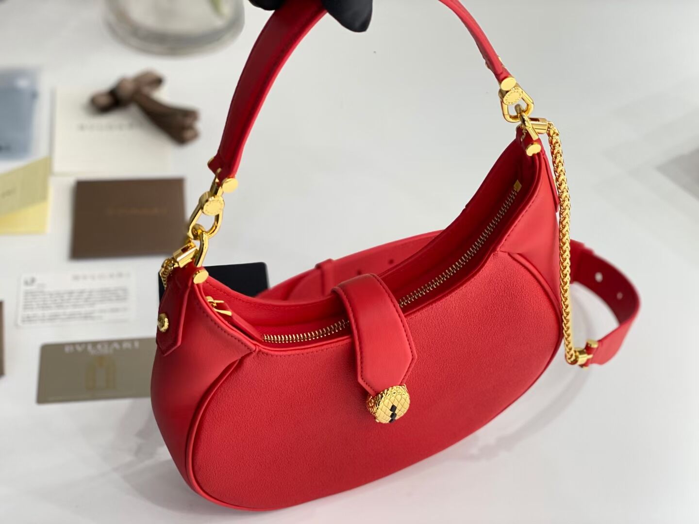 BVLGARI Shoulder Bag Calfskin Leather B281640 red