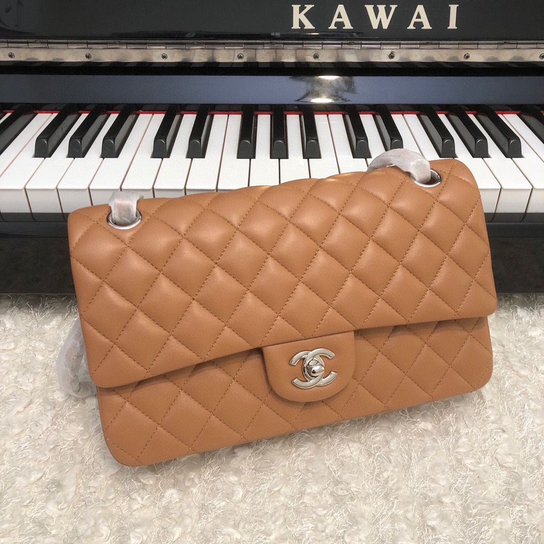 Chanel 2.55 Series Flap Bag Original Lambskin Leather 5024CF A01112 Caramel Silver-Tone