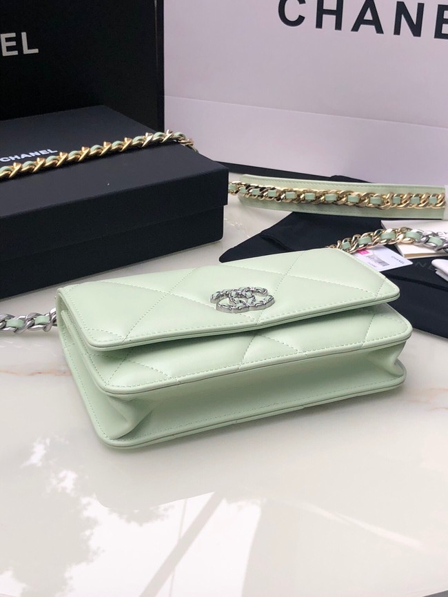 Chanel 19 Classic Sheepskin Leather Chain Wallet AP0957 light green& silver-Tone Metal