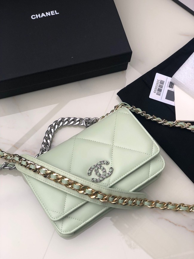 Chanel 19 Classic Sheepskin Leather Chain Wallet AP0957 light green& silver-Tone Metal