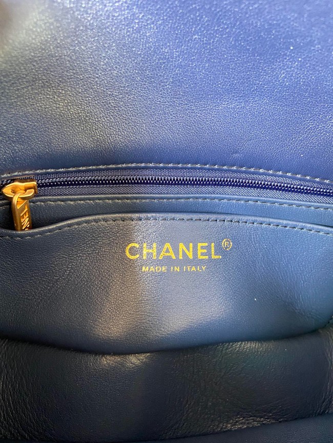 chanel classic handbag Lambskin &Imitation Pearls& gold Metal AS1740 blue