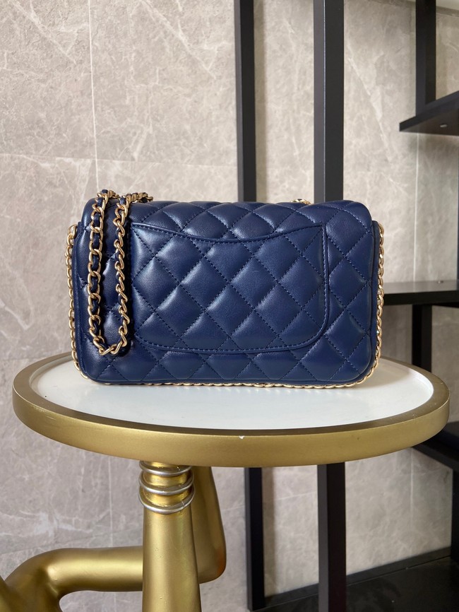 chanel classic handbag Lambskin &Imitation Pearls& gold Metal AS1740 blue