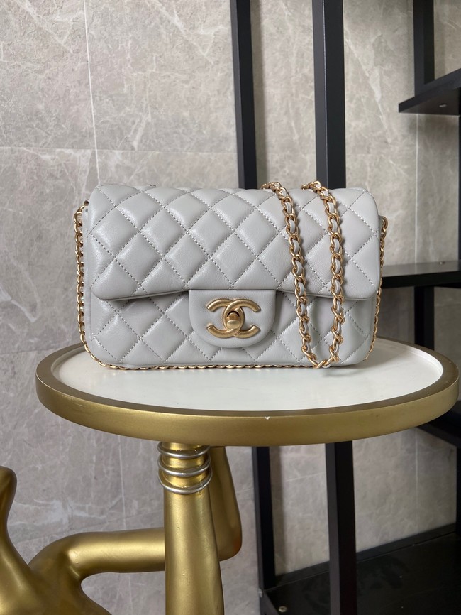 chanel classic handbag Lambskin &Imitation Pearls& gold Metal AS1740 light gray