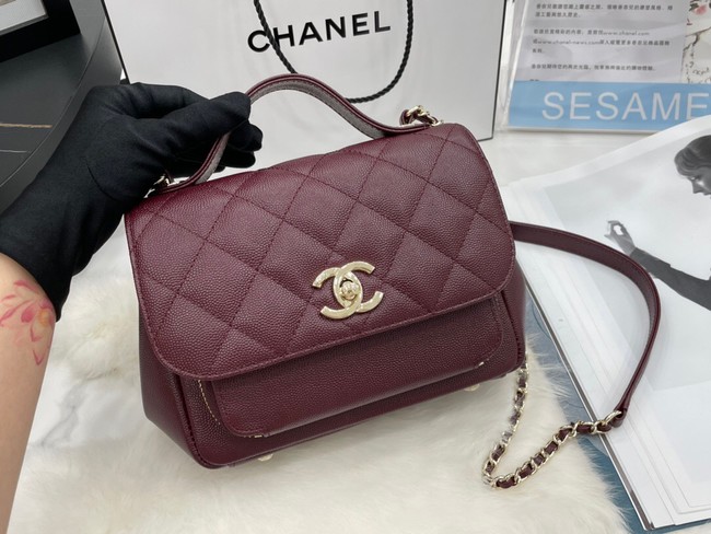 Chanel small flap bag Calfskin & Gold-Tone Metal A93749 Burgundy