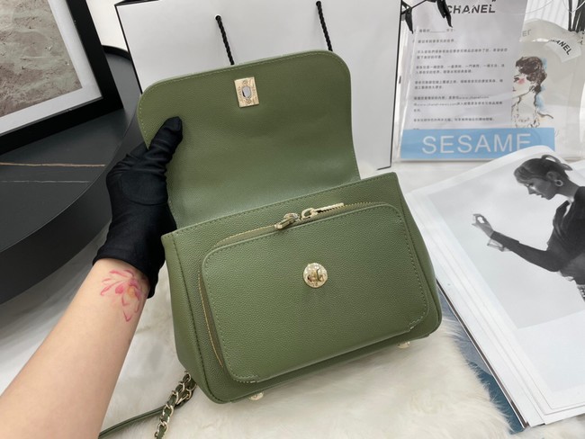 Chanel small flap bag Calfskin & Gold-Tone Metal A93749 green