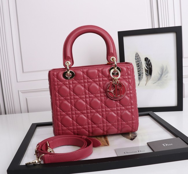 MEDIUM LADY DIOR BAG Cannage Lambskin M0565E red