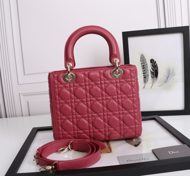 MEDIUM LADY DIOR BAG Cannage Lambskin M0565E red