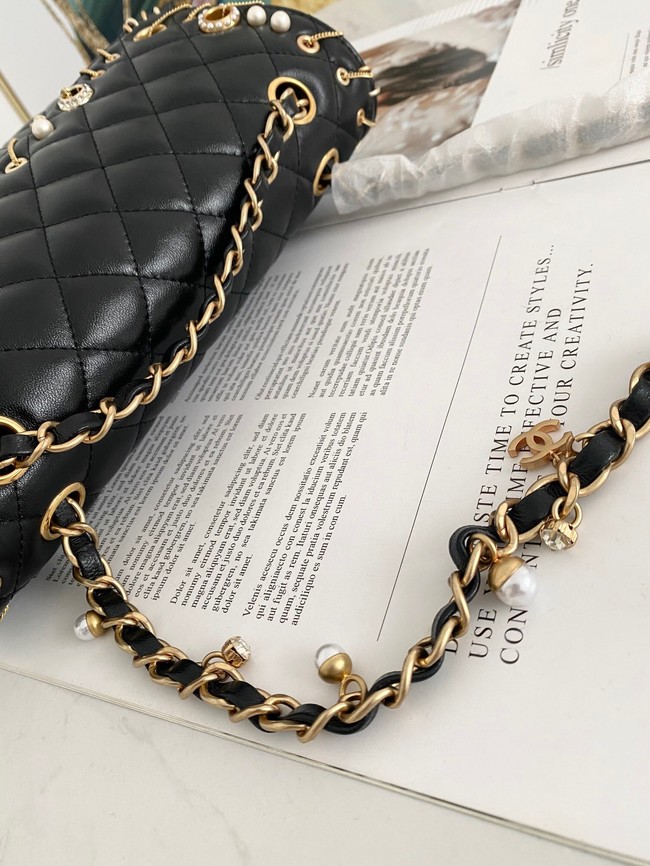 chanel classic handbag Lambskin& gold Metal AS1112 black