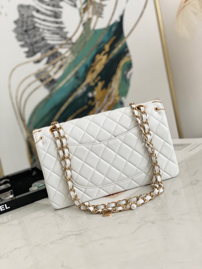 chanel classic handbag Lambskin& gold Metal AS1112 white