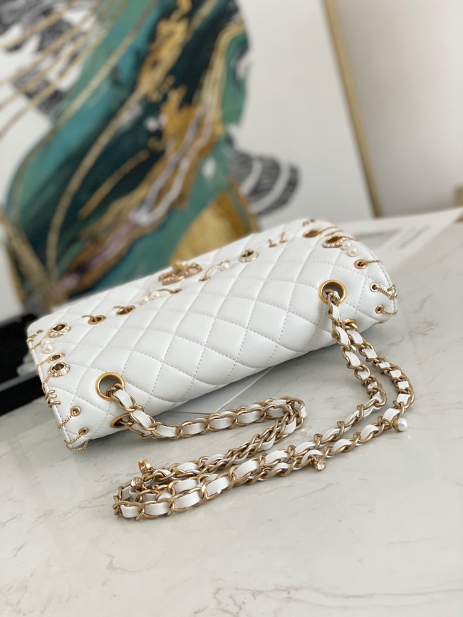 chanel classic handbag Lambskin& gold Metal AS1112 white