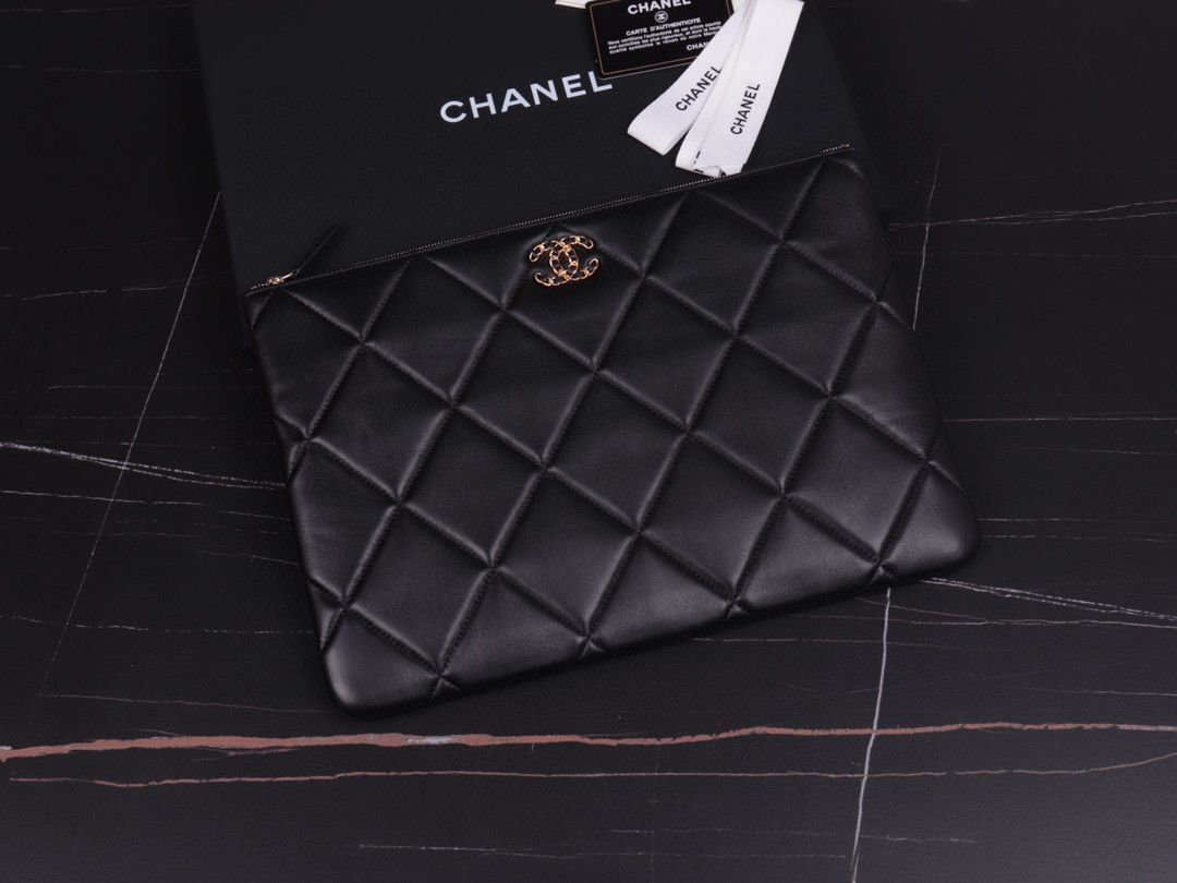 CHANEL 19 Sheepskin Original Leather Carry on bag AP0952 Black