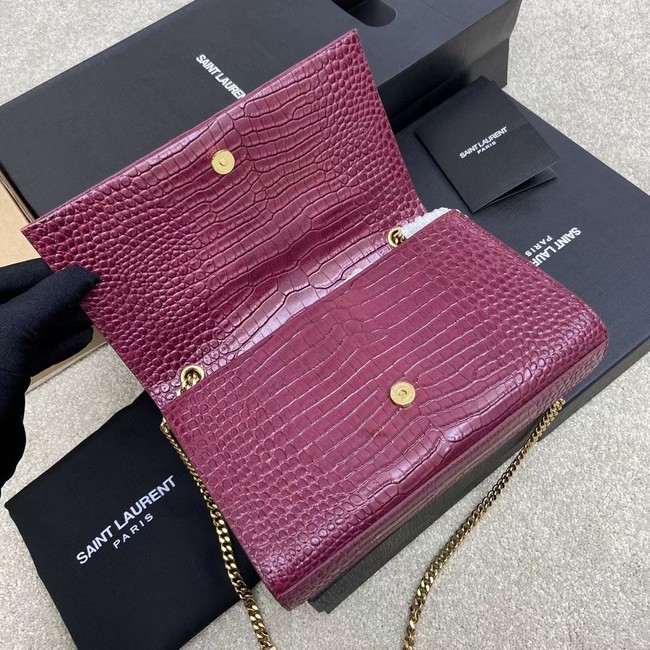 YSL KATE MEDIUM WITH TASSEL IN CROCODILE-EMBOSSED SHINY LEATHER 377829 Burgundy