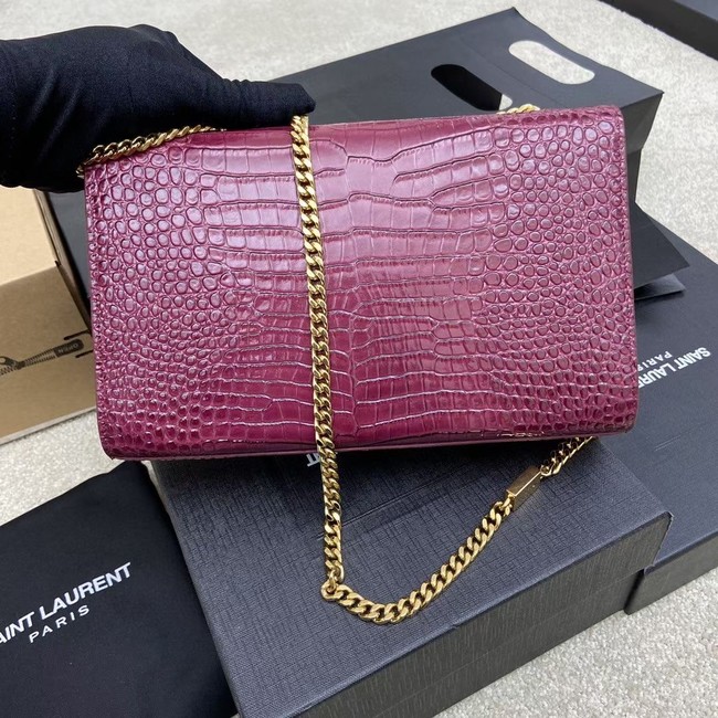 YSL KATE MEDIUM WITH TASSEL IN CROCODILE-EMBOSSED SHINY LEATHER 377829 Burgundy