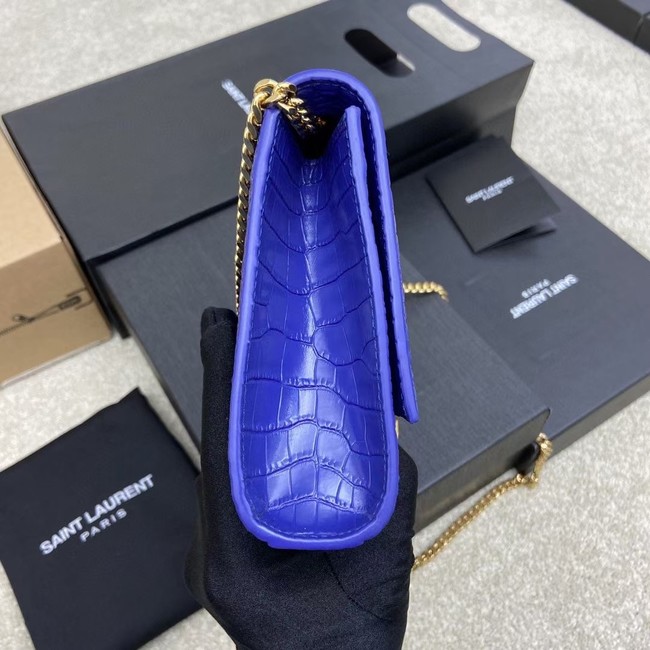 YSL KATE MEDIUM WITH TASSEL IN CROCODILE-EMBOSSED SHINY LEATHER 377829 blue