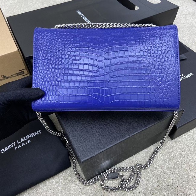 YSL KATE MEDIUM WITH TASSEL IN CROCODILE-EMBOSSED SHINY LEATHER B377829 blue