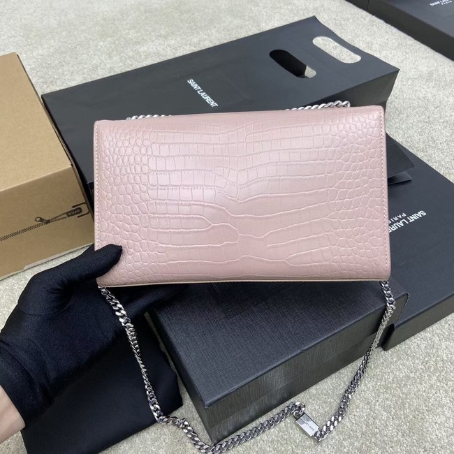 YSL KATE MEDIUM WITH TASSEL IN CROCODILE-EMBOSSED SHINY LEATHER B377829 pink