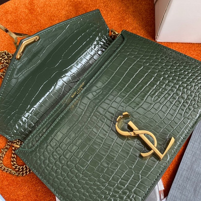 SAINT LAURENT CASSANDRA MEDIUM CHAIN BAG IN CROCODILE EMBOSSED SHINY LEATHER 532750 green