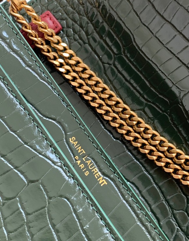 SAINT LAURENT CASSANDRA MEDIUM CHAIN BAG IN CROCODILE EMBOSSED SHINY LEATHER 532750 green