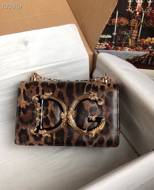 Dolce & Gabbana Origianl Leopard Print Leather Shoulder Bag 4006-1 brown