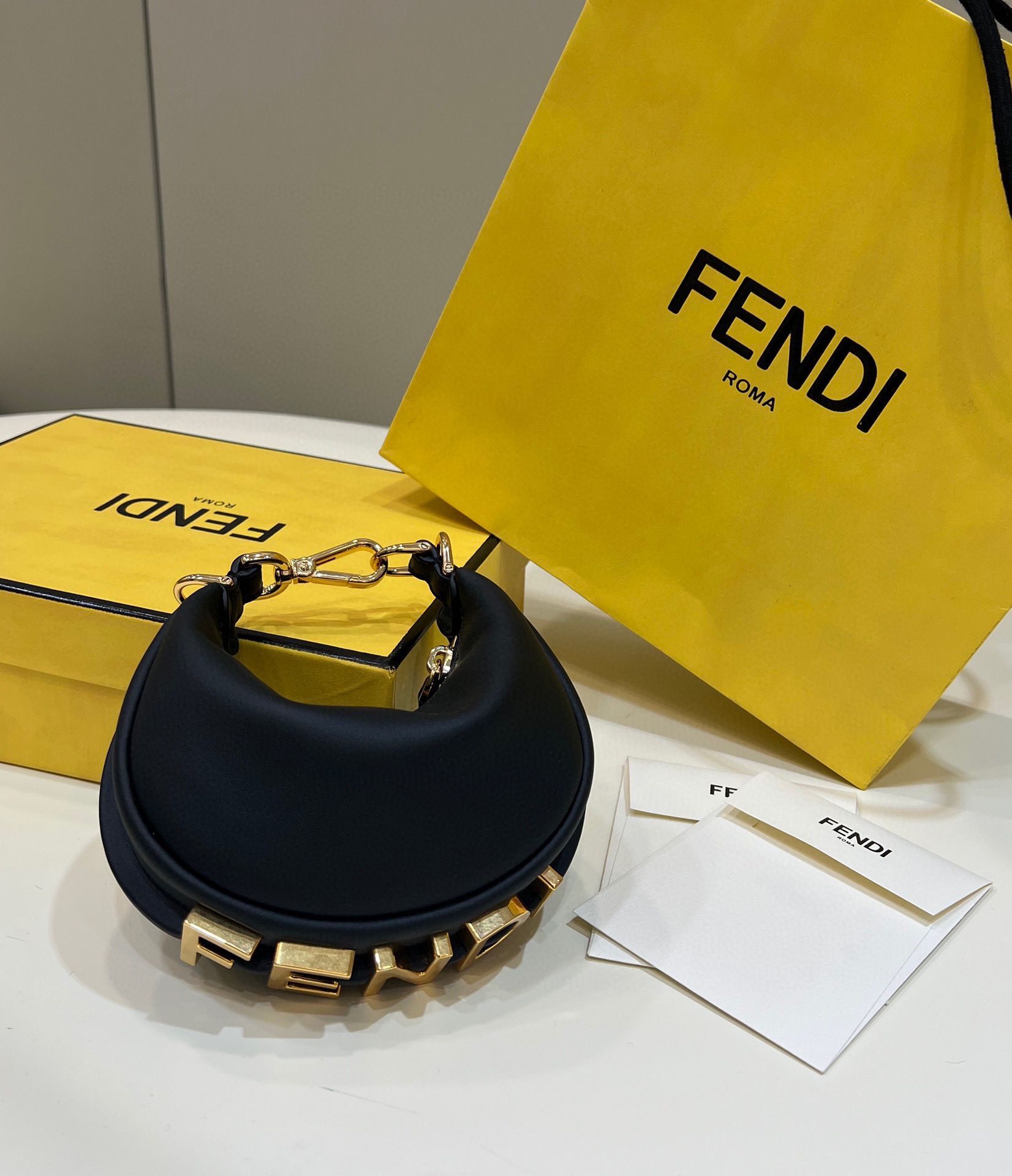 Fendi Praphy Original Leather Big FENDI Logo Small size and Medium size Bag 80056S Black