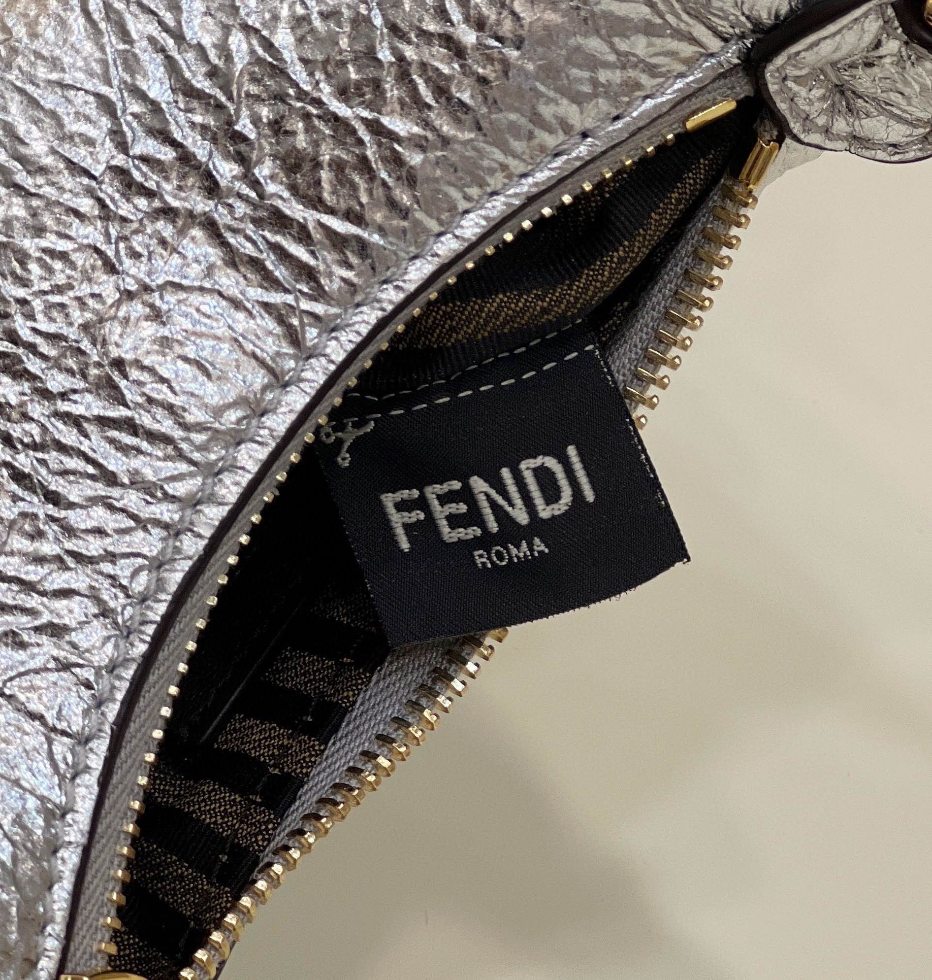 Fendi Praphy Original Leather Big FENDI Logo Mini Bag 80056S Silver