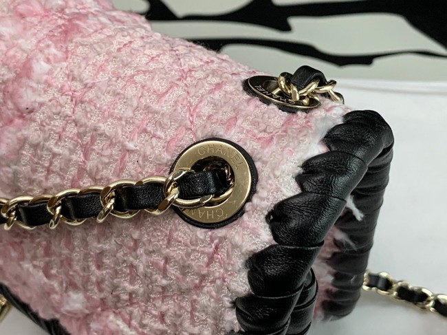 CHANEL Tweed Braided Calfskin & Gold-Tone Metal  AS6075 pink