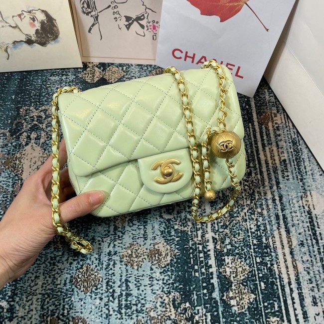 Chanel Flap Lambskin Shoulder Bag 1115 light green