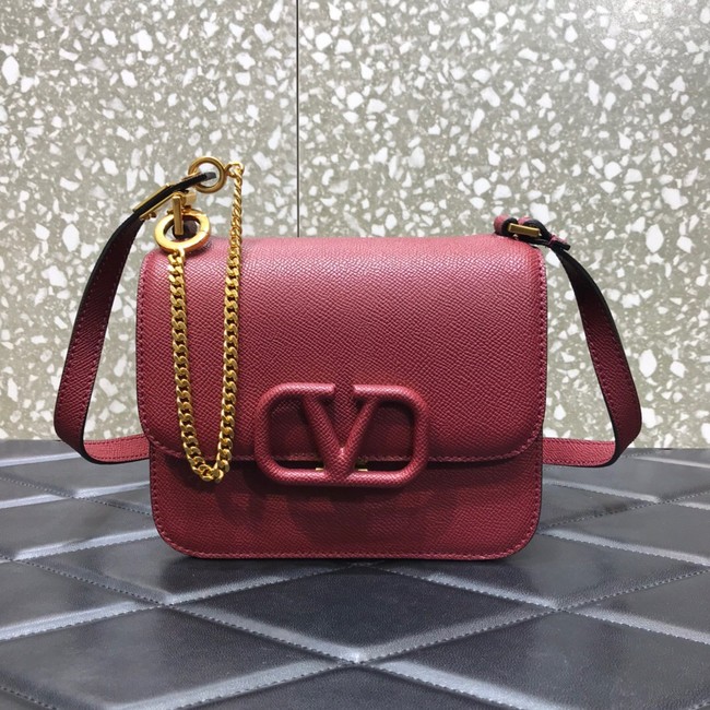 VALENTINO GARAVANI Stud Sign Grained Calfskin Shoulder Bag 0808 Burgundy