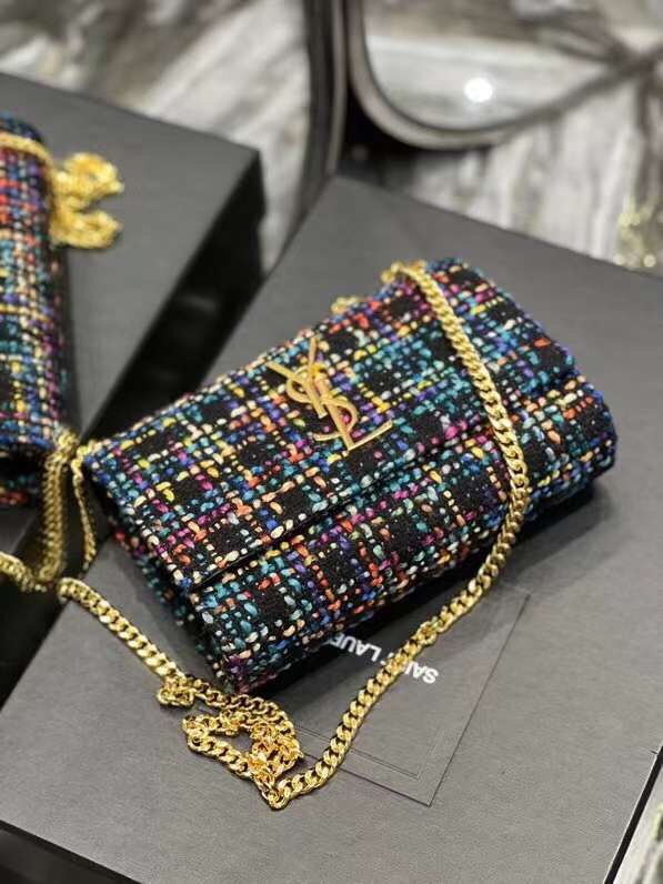 Yves Saint Laurent PUFFER SMALL BAG IN CHECKED TWEED AND LAMBSKIN 569930 multicolour