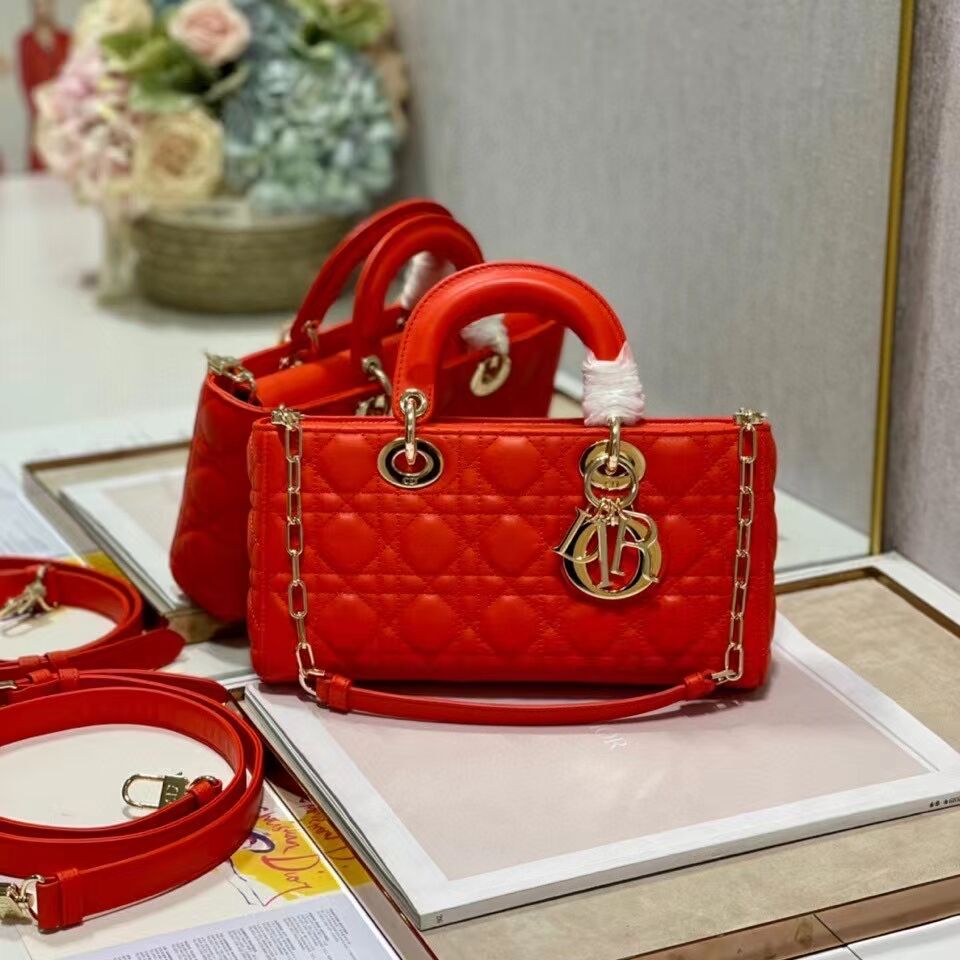 MEDIUM LADY DIOR BAG Cannage Lambskin C2820 red orange