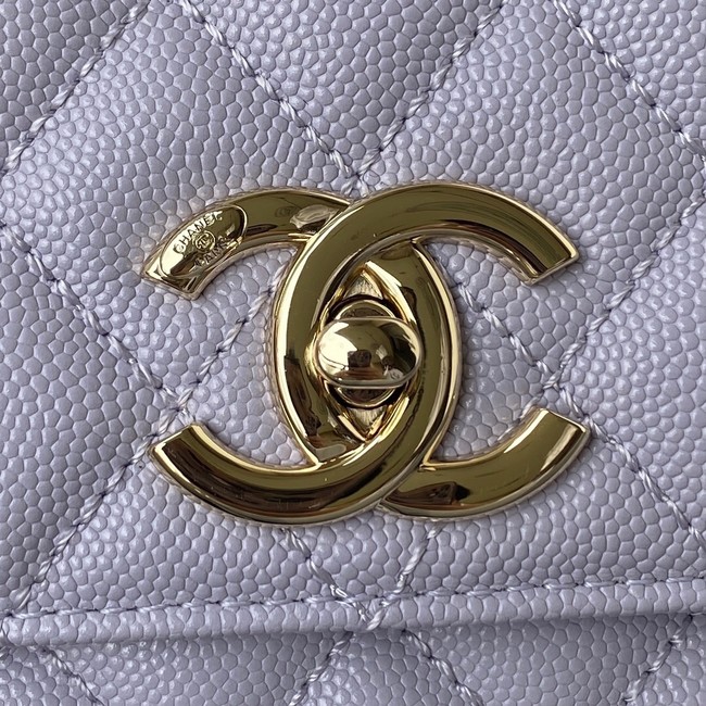 Chanel flap bag with top handle Grained Calfskin gold-Tone Metal A92991 light purple