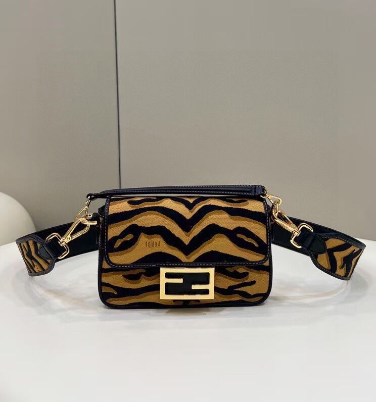 FENDI MINI BAGUETTE fabric Shoulder Bag 8BM025 brown